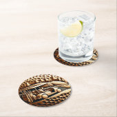 Golfkar in artistieke golfomgeving ronde kartonnen onderzetter (Insitu)