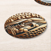 Golfkar in artistieke golfomgeving ronde kartonnen onderzetter (Gebogen)