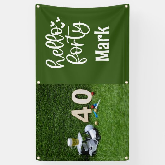 Golfkar is op groen gras 40e verjaardag spandoek (Verticaal)