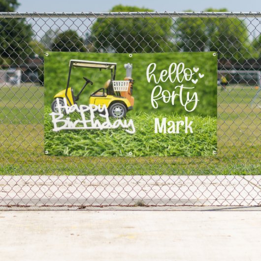 Golfkar is op groen gras 40e verjaardag spandoek