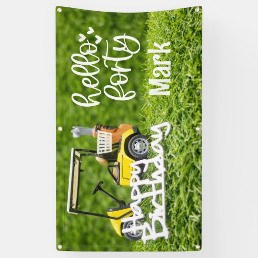 Golfkar is op groen gras 40e verjaardag spandoek (Verticaal)