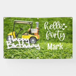 Golfkar is op groen gras 40e verjaardag spandoek