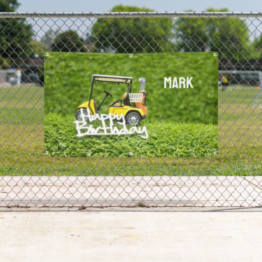 Golfkar is op groene gras achtergrond spandoek (Insitu)