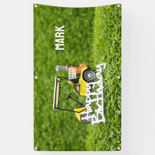 Golfkar is op groene gras achtergrond spandoek (Verticaal)