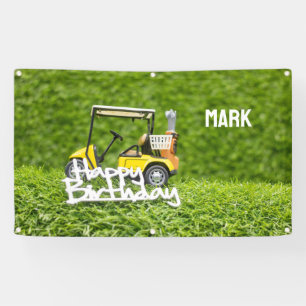 Golfkar is op groene gras achtergrond spandoek