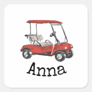 Golfkar is rood met naam vierkante sticker