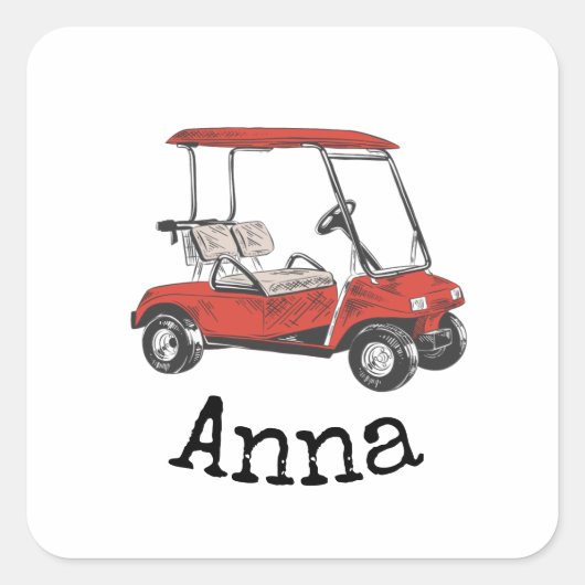 Golfkar is rood met naam vierkante sticker (Voorkant)