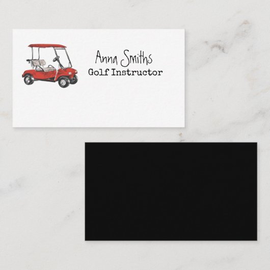 Golfkar is rood met naam visitekaartje (Voorkant / Achterkant)