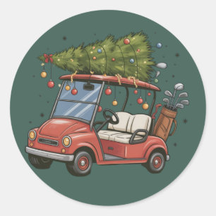 Golfkar Kerstboom Golf Liefhebber Cadeau Ronde Sticker