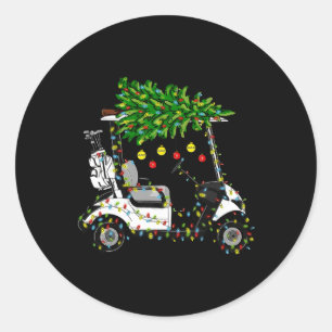 Golfkar Kerstboom Lichtjes Kerstmis Sport Golfer Ronde Sticker