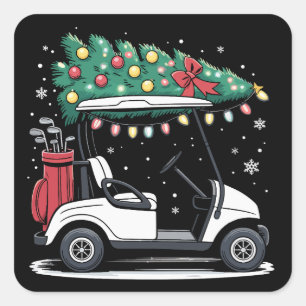 Golfkar Kerstboom Lichtjes Kerstmis Sport Golfer  Vierkante Sticker