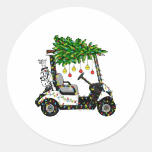 Golfkar Kerstboom Lights Xmas Sport Golfer Ronde Sticker