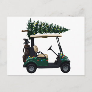Golfkar Kerstdag Kerstboom Lichtjes Golfer Kerstmi Feestdagenkaart