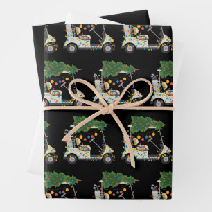 Golfkar Kerstdroomboomlichten Kerstmis Sport Golfe Inpakpapier Vel