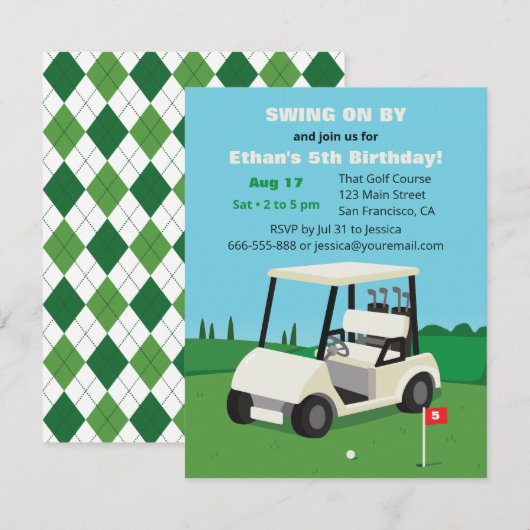 Golfkar Kids Verjaardag Party Uitnodigingen (Voorkant / Achterkant)