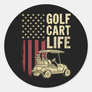 Golfkar leven Vlag van de VS Grappig Golfen Papa M Ronde Sticker