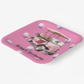 Golfkar met bal helemaal over op roze voor golfer papieren bordje (Gebogen)