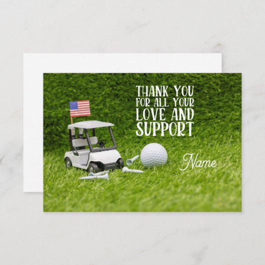 Golfkar met golfbal en Amerikaanse vlag Dank Bedankkaart (Voorkant / Achterkant)