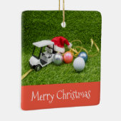 Golfkar met golfballen en kerstcadeaus keramisch ornament (Rechts)