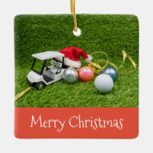 Golfkar met golfballen en kerstcadeaus keramisch ornament