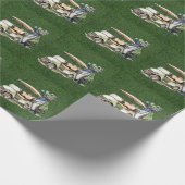 Golfkar met golftas op groene gras achtergrond cadeaupapier (Hoek)