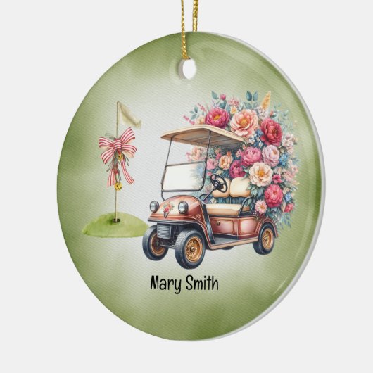 Golfkar met Golfvlag Keramisch Ornament (Links)