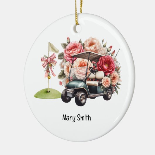 Golfkar met Golfvlag Keramisch Ornament (Links)