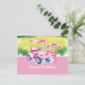 Golfkar met Happy Birthday vrouwelijke golfer Briefkaart (Staand voorkant)