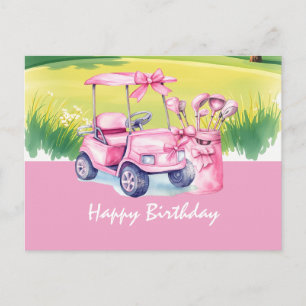 Golfkar met Happy Birthday vrouwelijke golfer Briefkaart