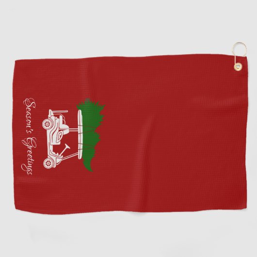Golfkar met kerstboom | Crimson Red Golfhanddoek (Horizontaal)