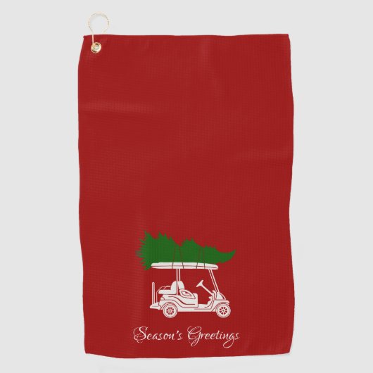 Golfkar met kerstboom | Crimson Red Golfhanddoek (Voorkant)