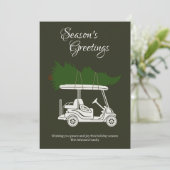 Golfkar met kerstboom · Donkergroen Minimal Feestdagenkaart (Staand voorkant)