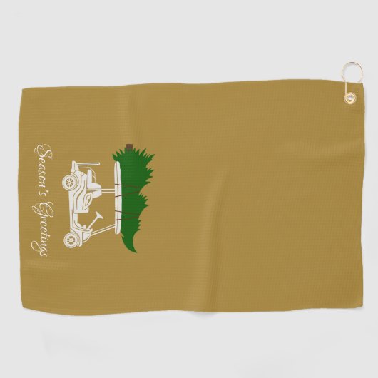 Golfkar met kerstboom | Goud Golfhanddoek (Horizontaal)