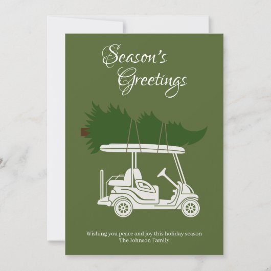 Golfkar met kerstboom · Groene minimalist Feestdagenkaart (Voorkant)