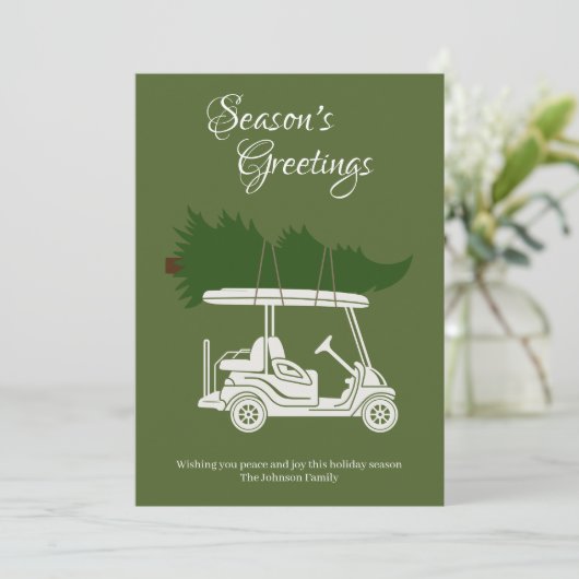 Golfkar met kerstboom · Groene minimalist Feestdagenkaart (Staand voorkant)
