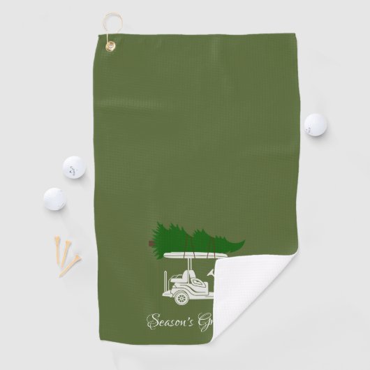 Golfkar met kerstboom | Olijfgroen Golfhanddoek (Insitu)