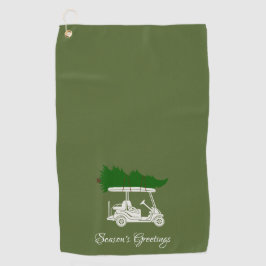 Golfkar met kerstboom | Olijfgroen Golfhanddoek