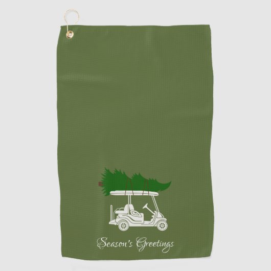 Golfkar met kerstboom | Olijfgroen Golfhanddoek (Voorkant)