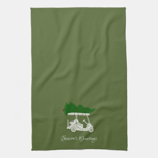 Golfkar met kerstboom | Olijfgroen Theedoek (Verticaal)