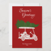 Golfkar met kerstboom · Rode Foto Feestdagenkaart (Voorkant)