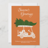 Golfkar met kerstboom · Sinaasappel Minimalist Feestdagenkaart (Voorkant)