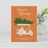 Golfkar met kerstboom · Sinaasappel Minimalist Feestdagenkaart (Staand voorkant)