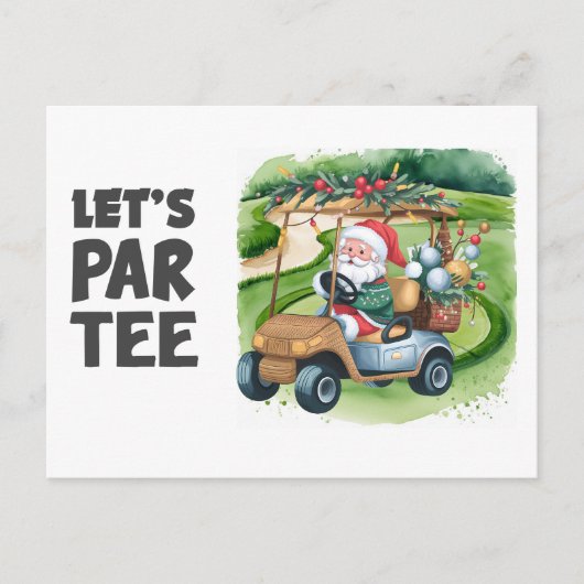Golfkar met Kerstman Laat Par Tee Golfer Briefkaart (Voorkant)