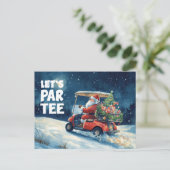 Golfkar met Kerstman Laat Par Tee Golfer Briefkaart (Staand voorkant)