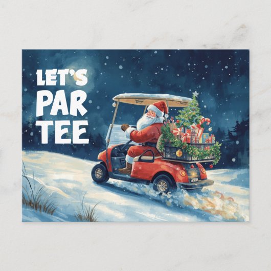 Golfkar met Kerstman Laat Par Tee Golfer Briefkaart (Voorkant)
