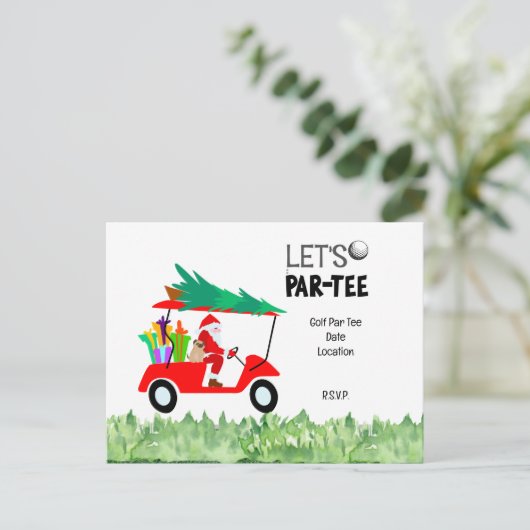 Golfkar met kerstman Let Par T-shirt Golfer Briefkaart (Staand voorkant)