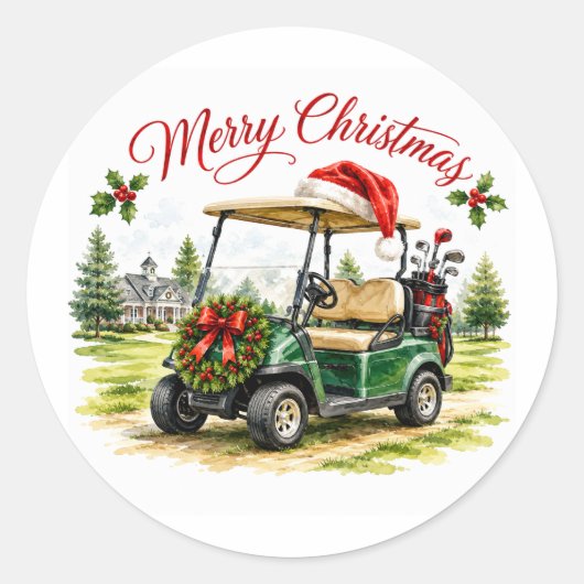 Golfkar met Kerstthema Ronde Sticker (Voorkant)
