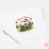 Golfkar met Kerstthema Ronde Sticker (Envelop)