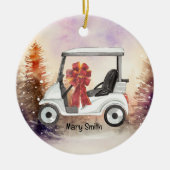 Golfkar met rode lint waterverf keramisch ornament (Voorkant)