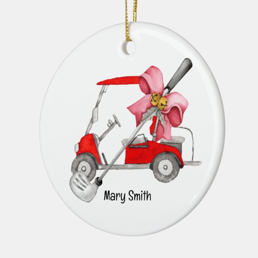 Golfkar met rode lint waterverf keramisch ornament (Links)